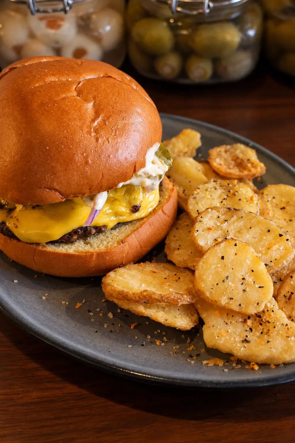 Cheeseburger & seasoned chips