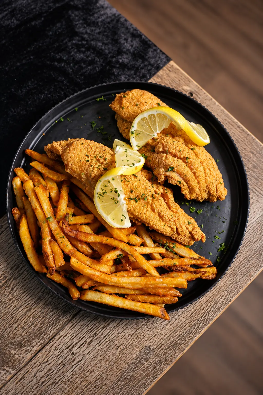 Fried fish, fries & lemon